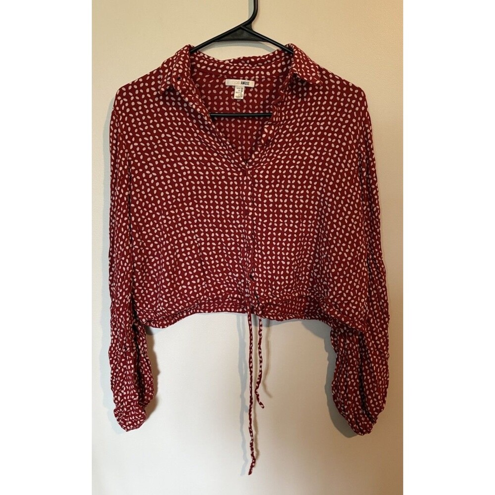 Amuse Society Crop Blouse, XS, Red And White Design